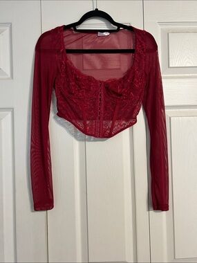 Avidlove Mesh Corset Top Burgundy Cropped Mesh Mixed Media Medium Feminine